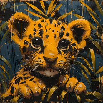 Illustration of an adorable leopard cub avatar peeking through lush green foliage for a profile picture.