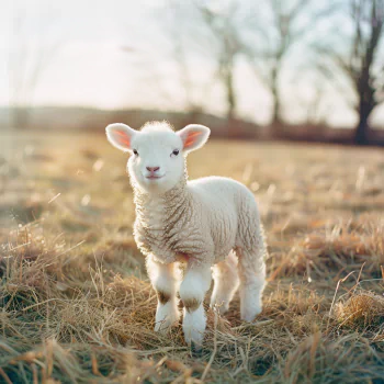 Cute lamb standing in a field with golden light as an avatar image.