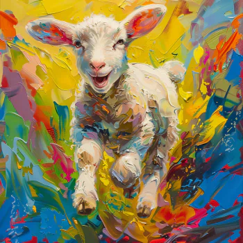 Colorful painting of a happy lamb for use as an avatar or profile picture.