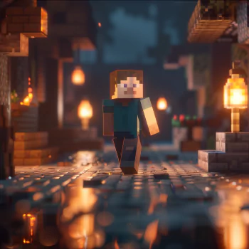 Minecraft character running through a dimly lit cobblestone street with glowing torches, used as a forum avatar.