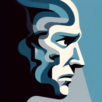 Profile picture of a stylized, multi-faced graphic in shades of blue, expressing themes of anxiety and introspection.