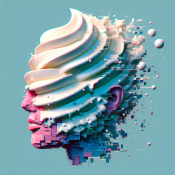 Creative avatar featuring a profile view of a human head with whipped cream design element on a teal background.