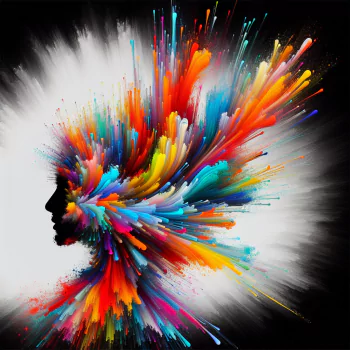 Vibrant color splash avatar with a silhouette profile forming a dynamic explosion of colors for a profile picture.