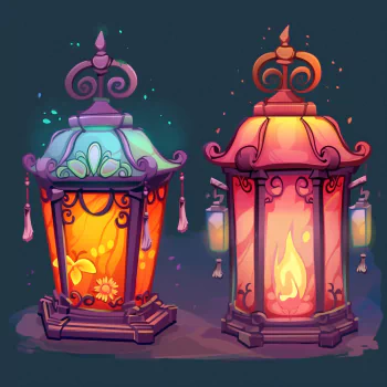 Decorative lantern avatar featuring two colorful, illuminated lanterns against a mystical nighttime background.