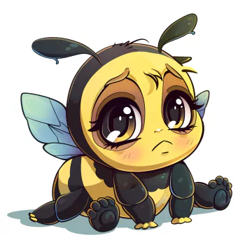 Anime-style avatar of a cute, sad bee with big expressive eyes.