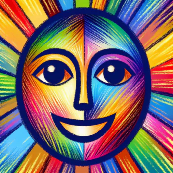 Colorful abstract smiley face avatar with radiant background.