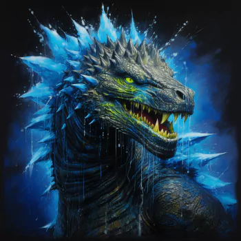 A striking image of Godzilla, showcasing its textured scales and fierce expression, with vibrant blue spines set against a dark background for a compelling forum avatar.