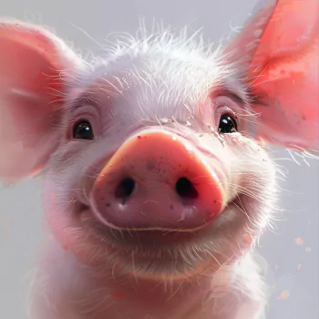 Close-up avatar of a smiling piglet with bright pink ears and a cheerful expression.
