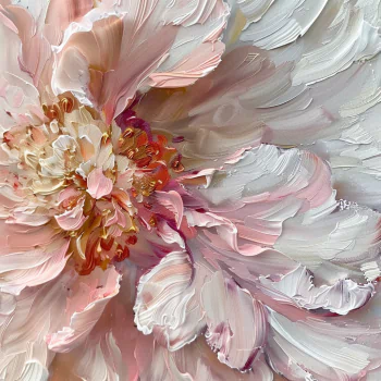 Close-up image of a beautifully detailed painting of a blooming flower with delicate pink and white petals, serving as an artistic avatar.