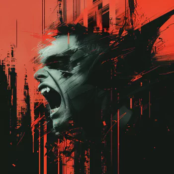 Stylized digital artwork of a vampire screaming, with vibrant red and black brush strokes, used as a forum avatar.