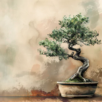 Avatar of a beautifully illustrated bonsai tree in a pot, set against a softly textured beige background.