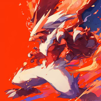 Vibrant forum avatar featuring Blaziken from Pokémon, depicted in a dynamic pose with a fiery, explosive background in shades of red and orange.