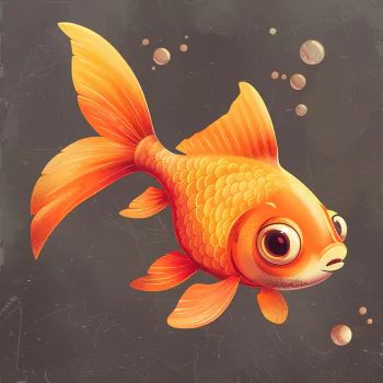 Vibrant orange goldfish cartoon, designed as a profile photo with a dark, speckled background.