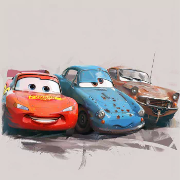 Profile picture featuring Lightning McQueen and two other cars from Pixar's movie Cars, all with expressive faces and colorful, detailed designs.