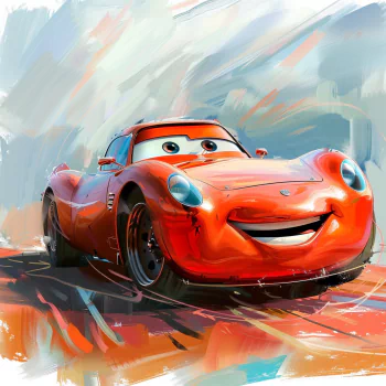 Profile photo of Lightning McQueen from Pixar's Cars, depicted with a cheerful smile against a dynamic, colorful background.