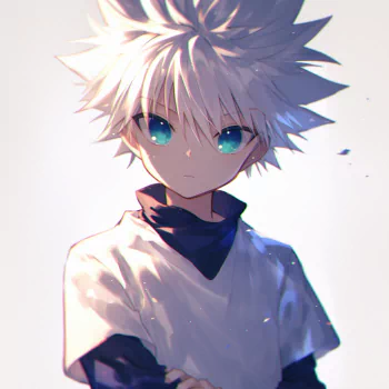 Anime-style avatar of Killua Zoldyck from Hunter x Hunter, featuring his iconic silver hair and vibrant blue eyes.