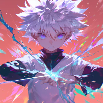 Anime-style avatar of Killua Zoldyck from Hunter x Hunter, featuring him with spiky hair and lightening effects in a vibrant, dynamic pose.