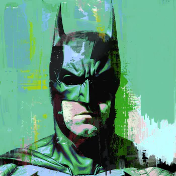 Profile photo featuring a stylistic comic book illustration of Batman with a vibrant green and teal backdrop.