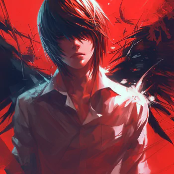 Anime-style profile photo featuring Light Yagami from Death Note, depicted with a stern expression and a dynamic red background.