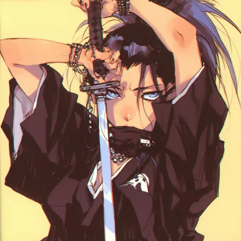 Anime forum avatar featuring Rukia Kuchiki from Bleach, striking a fierce pose with a sword.