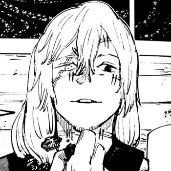 Black-and-white manga image of Mahito from Jujutsu Kaisen, showing him with long hair and a calm expression.