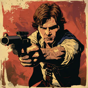 A comic-style image of Han Solo from Star Wars, aiming a blaster. This image is used as a forum avatar/profile photo.