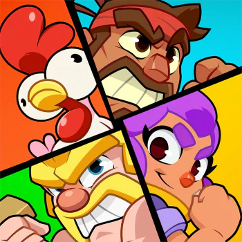Profile photo featuring characters from the video game Squad Busters, divided into four quadrants, each showcasing a distinct animated character, including a chicken and three human figures with expressive faces.