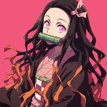 Anime profile photo featuring Nezuko Kamado from Demon Slayer: Kimetsu no Yaiba with pink background.