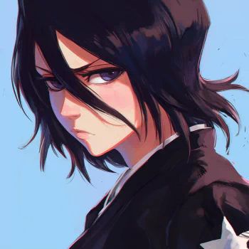 Profile photo of Rukia Kuchiki, an anime girl from Bleach, with a serious expression and dark hair against a blue background. This forum avatar captures her intense and determined demeanor.