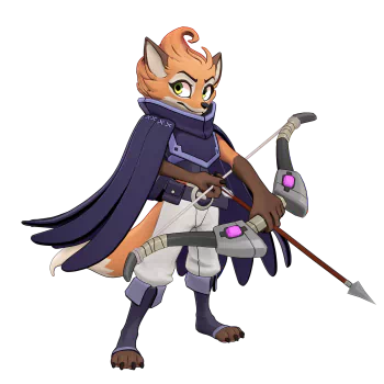 Profile photo showing a fox archer character from the video game Rivals 2, wielding a bow and wearing a dark blue cape and armor.