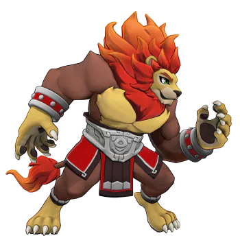Forum avatar featuring a lion character from the video game Rivals 2, with a fiery mane and muscular build, dressed in red and gray armor.