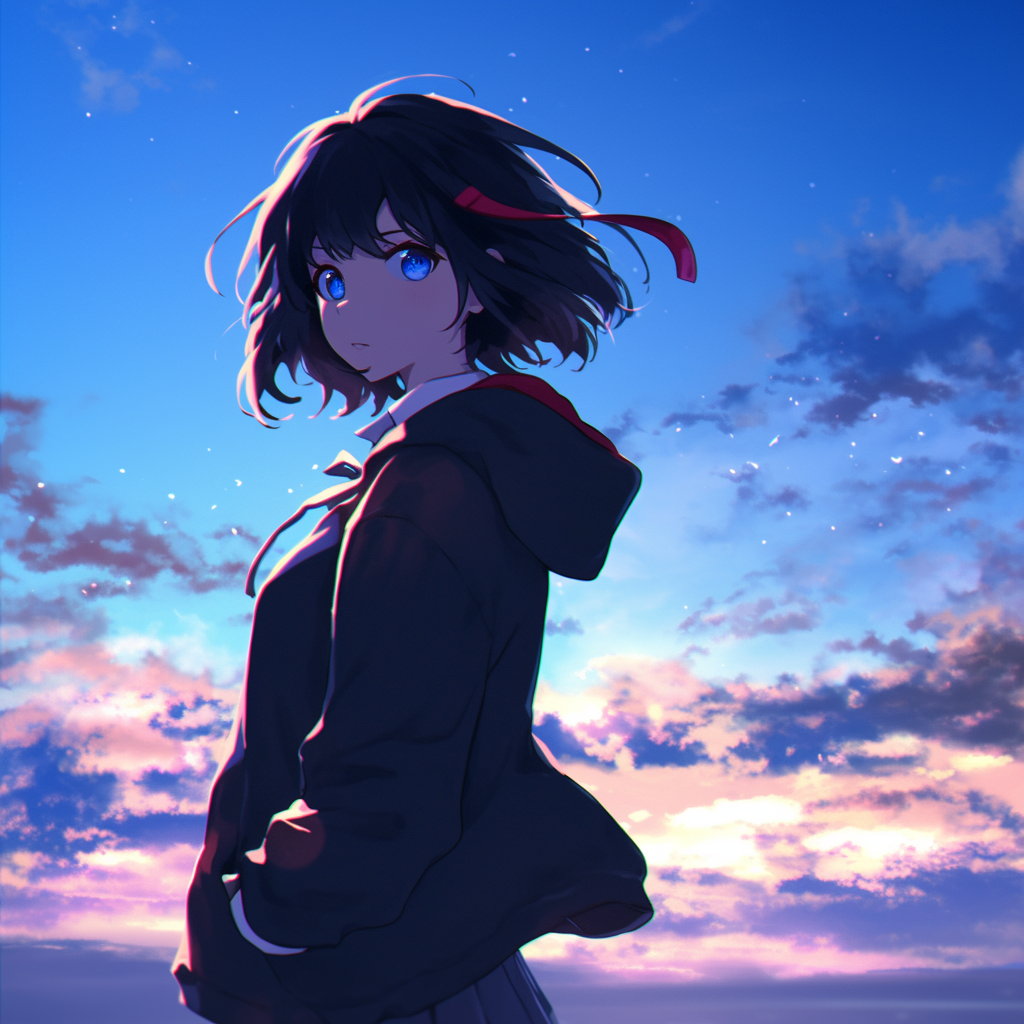 Anime-themed profile photo featuring Mitsuha Miyamizu from Your Name. This avatar captures the essence of the character in a vibrant and engaging manner.