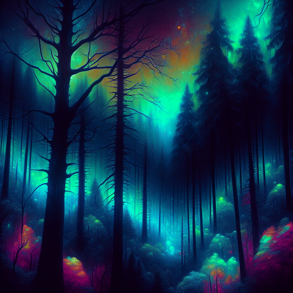 A mystical, spooky forest bathed in vibrant blues and purples, with tall trees and ethereal lighting, serving as an intriguing forum avatar.