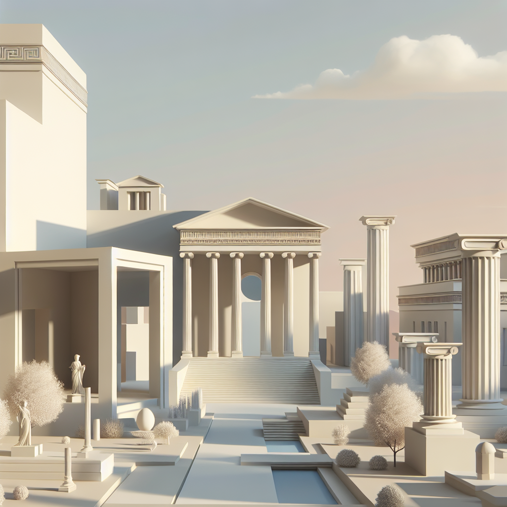 A minimalist forum avatar featuring a serene architectural landscape with classical columns and structures, set against a soft sky, creating a calm and elegant aesthetic.