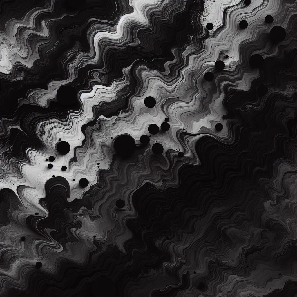 Abstract monochrome avatar featuring black and gray wave-like textures with scattered black dots creating dynamic depth and movement.