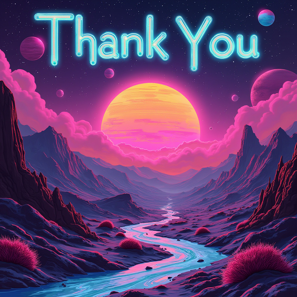 A vibrant forum avatar featuring a cosmic landscape with a colorful sunset, a winding river, and the text Thank You glowing above, conveying a sense of gratitude and wonder.