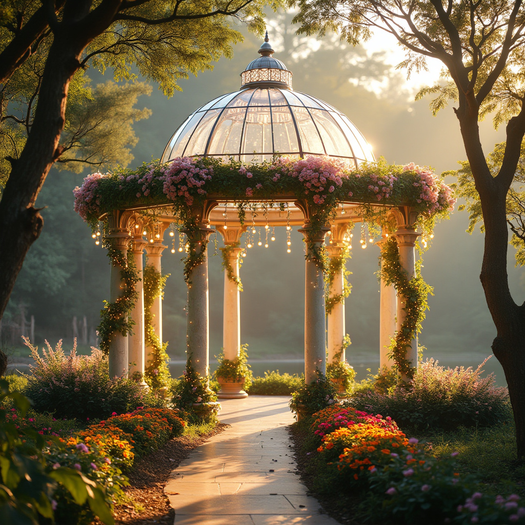 A beautiful gazebo adorned with flowers and fairy lights, surrounded by lush greenery, serves as a serene backdrop for a forum avatar.