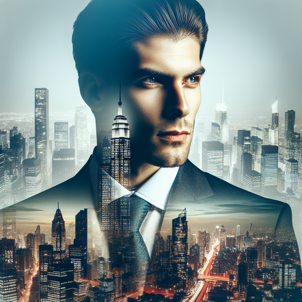 A sophisticated profile photo featuring a man in a suit, set against a vibrant city skyline, blending business elegance with an urban ambiance.