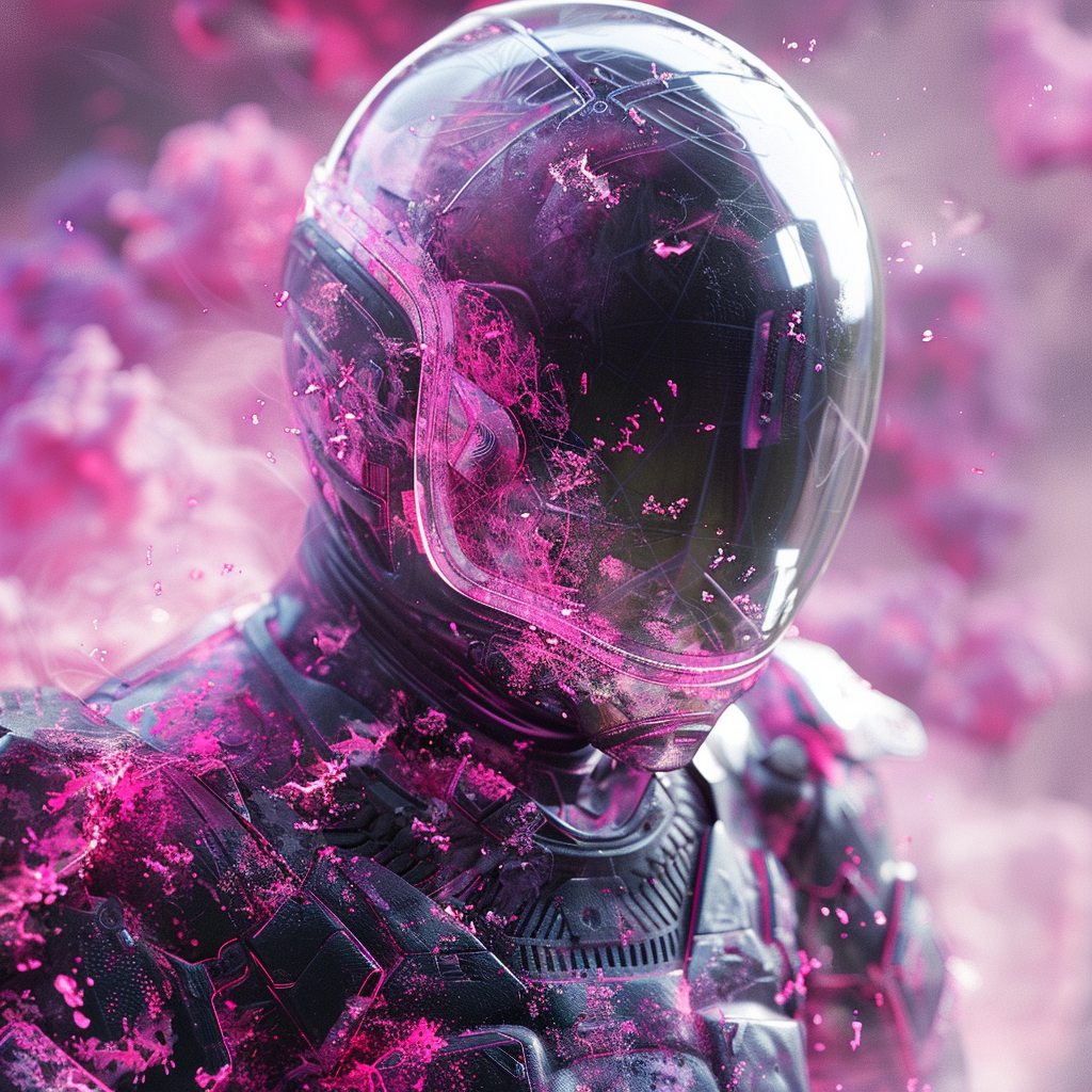 A futuristic astronaut stands against a vibrant, purple cosmic background, making this sci-fi themed avatar a striking profile picture.