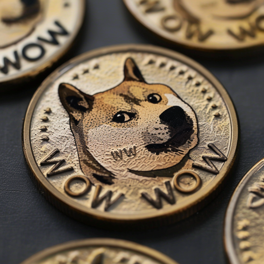 A stylized Dogecoin coin features a Shiba Inu's face, representing the cryptocurrency in a vibrant forum avatar or profile picture.