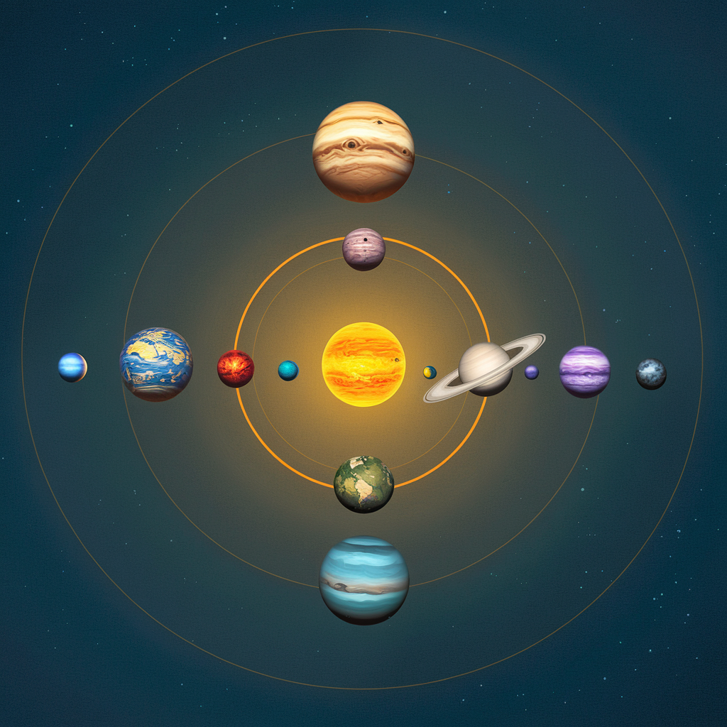 A stylized illustration of the Solar System, featuring the Sun at the center and the planets arranged in a circular formation, suitable for a forum avatar or profile photo.