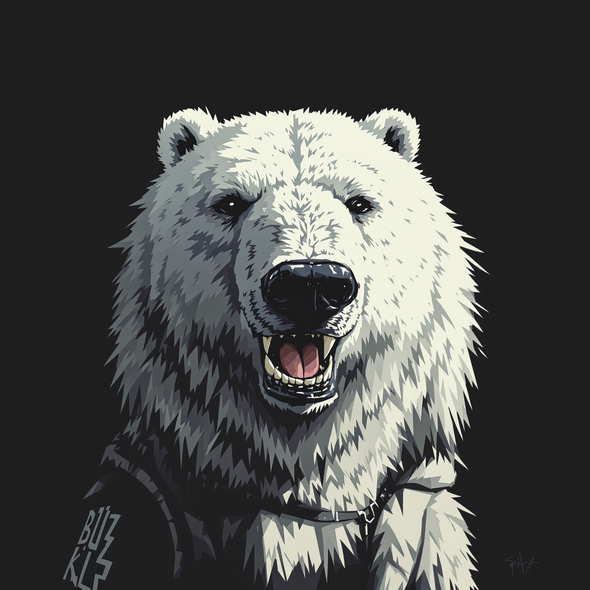 A striking illustration of a polar bear, featuring a fierce expression, set against a dark background. This image serves as a bold forum avatar.