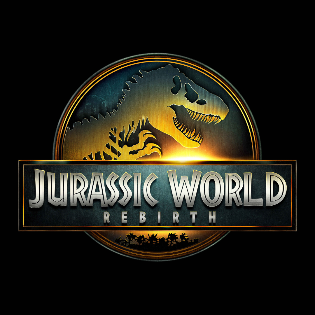 Logo for Jurassic World Rebirth, featuring a dramatic dinosaur silhouette against a vibrant sunset backdrop, designed for use as a forum avatar or profile photo.