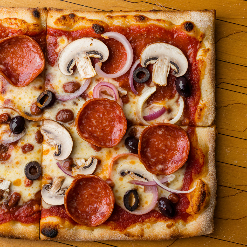 A delicious pizza featuring pepperoni, mushrooms, olives, and red onions, presented as a forum avatar/profile picture.