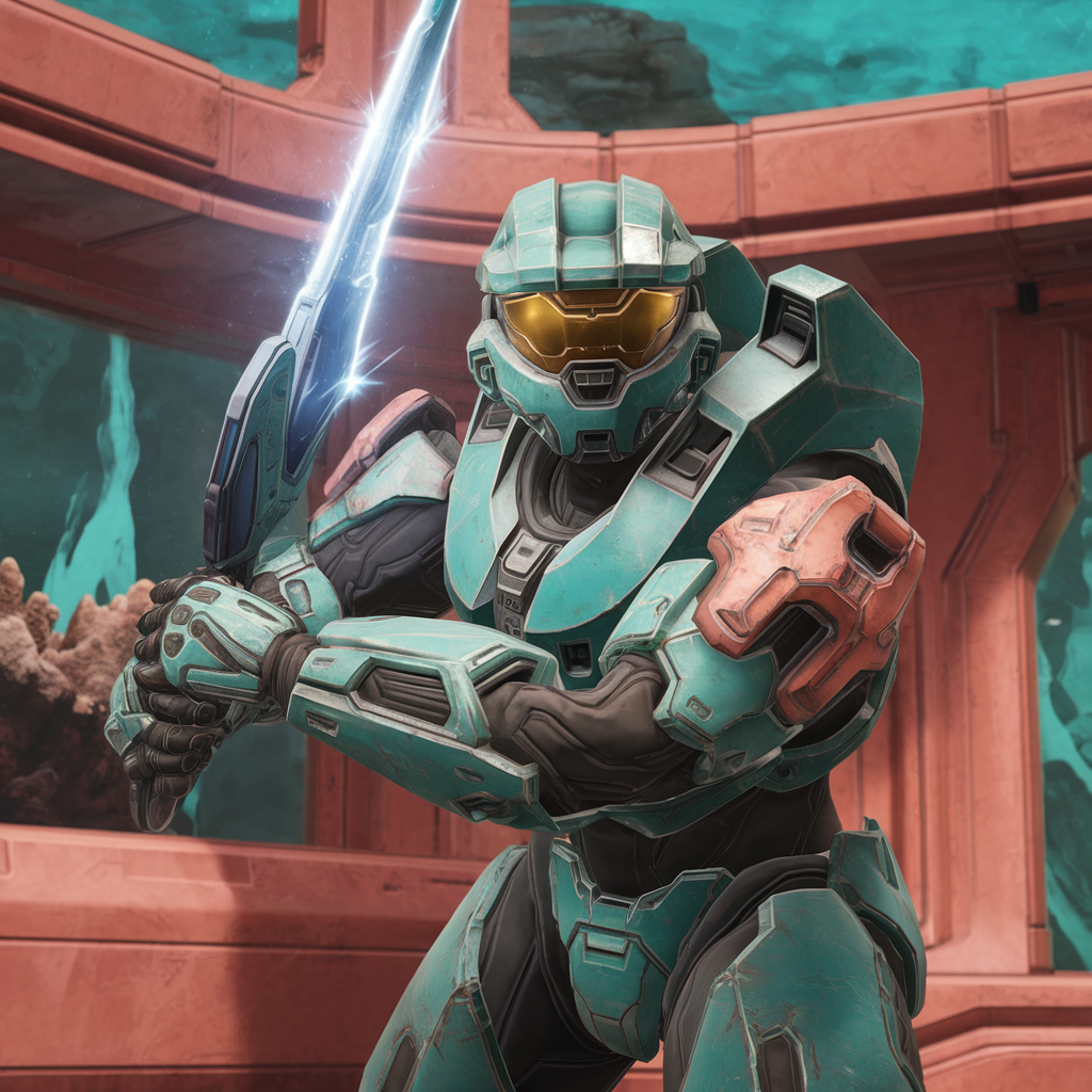 A vibrant forum avatar showcasing a character in armor from the Halo series, wielding a glowing sword in a dynamic pose against a sci-fi backdrop.