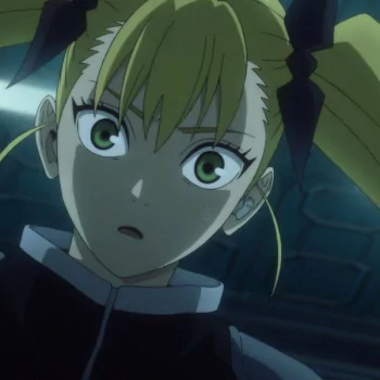 Anime avatar of Kikoru Shinomiya from Kaiju No. 8, featuring a close-up of her shocked expression with blonde hair tied in pigtails.