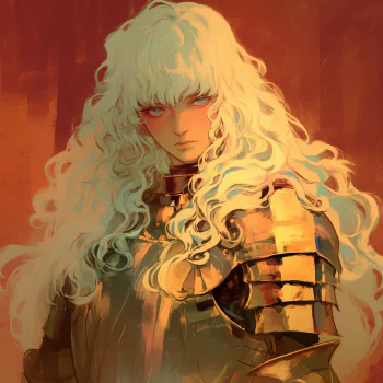 Anime-inspired forum avatar featuring Griffith from Berserk, characterized by flowing white hair and golden armor against a warm, textured background.