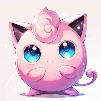 A cute, pink Jigglypuff from Pokémon with large, sparkling blue eyes, serving as a charming forum avatar or profile picture in an anime style.