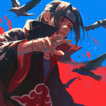 An avatar featuring Itachi Uchiha from Naruto, a key character in the Akatsuki organization, depicted with his iconic attire and serious expression.