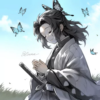 A forum avatar featuring Shinobu Kochou from *Demon Slayer: Kimetsu no Yaiba*, showcasing her distinct butterfly-themed attire and graceful demeanor.